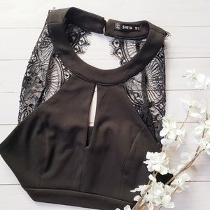 SHEIN Lacy Black Crop Top Medium